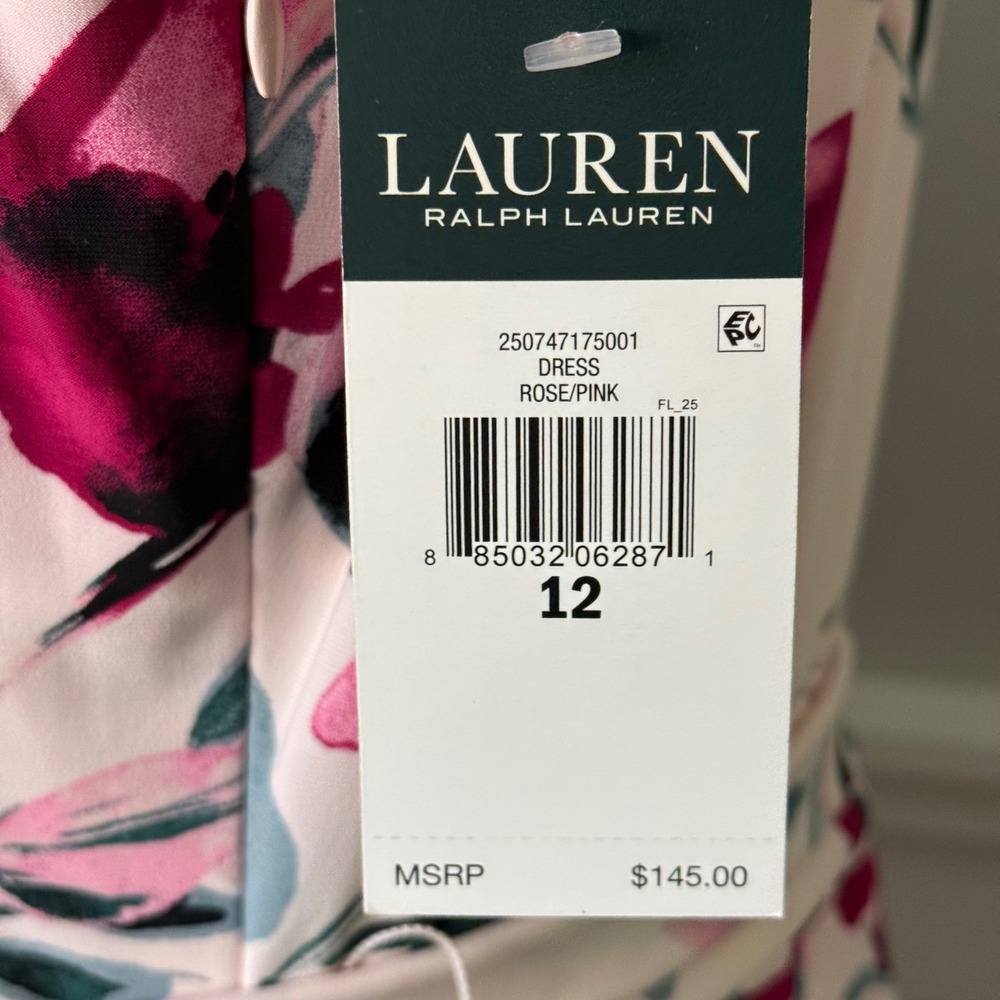 Lauren Ralph Lauren Floral Faux Wrap Dress Midi Derby Garden Party Rose Pink 12 - Picture 6 of 15